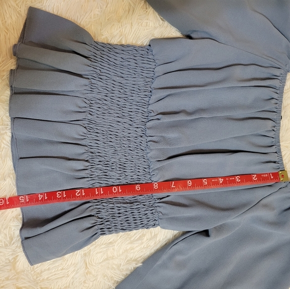 SHEIN LUNE Dusty Blue Shirred Waisted Frill Trim Peplum Blouse size XS - Picture 5 of 5